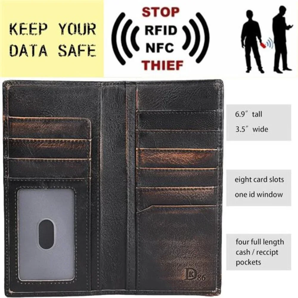 Flag Long Wallet For Men Full Grain Leather with Hand Burnished Rfid Blocking